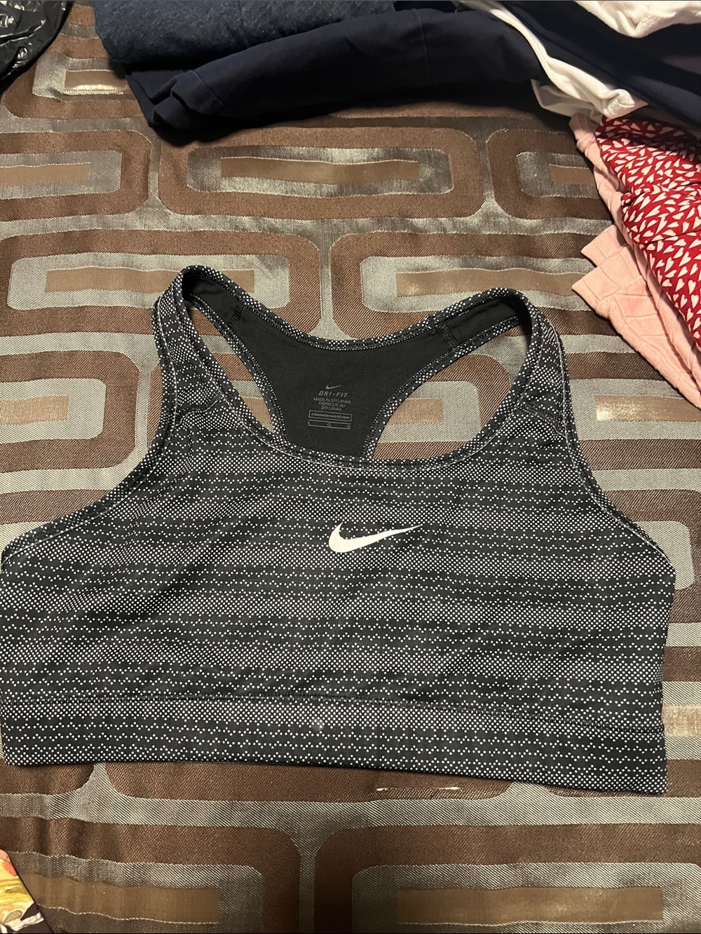 Nike Black & White Patterned Racerback Sports Bra